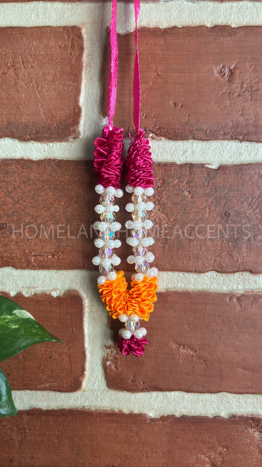Mini Maalai/Garland with Pearl Detailing - Pink&Yellow