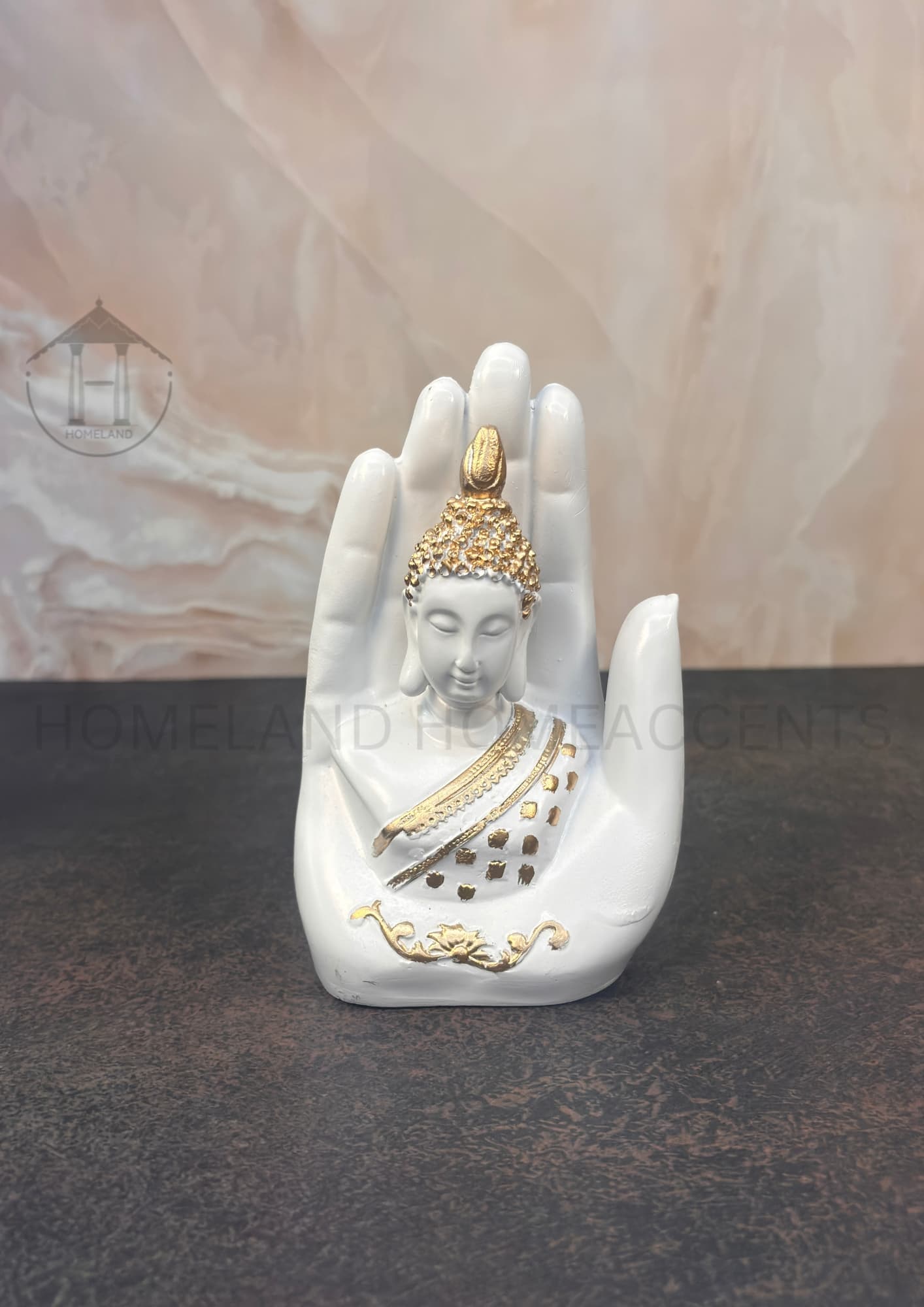 Hand Buddha Statue - White Resin